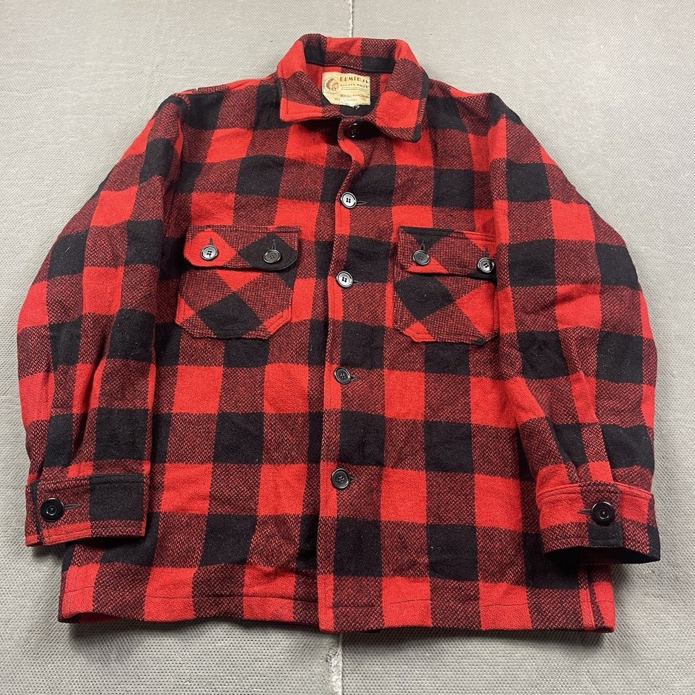 VTG‎ Bemidji Woolen Mills Shirt Jacket Mens Medium Red Black Buffalo Plaid Wool